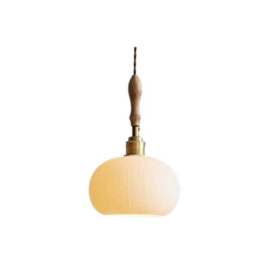 Japandi Hanglamp van Keramiek en Hout-light decor-De Bazelaar