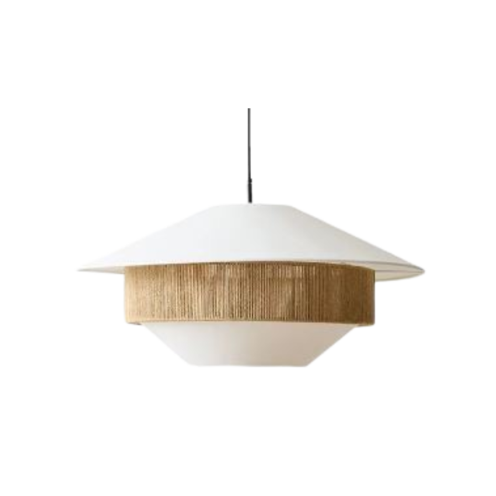 Elegante Hanglamp van Rotan en Stof