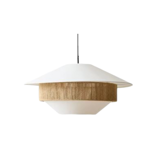 Elegante Hanglamp van Rotan en Stof-light decor-De Bazelaar