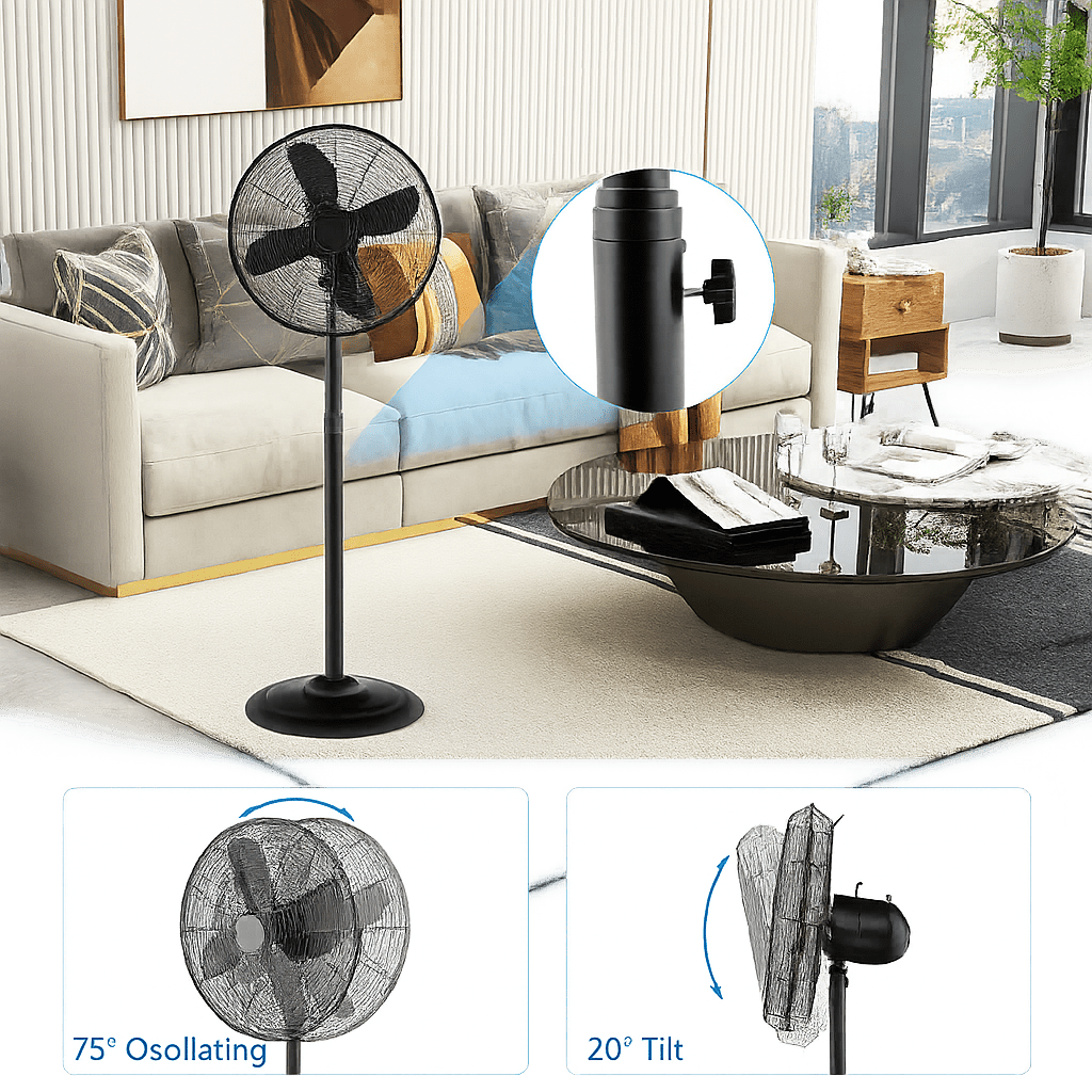 16" Oscillerende Verstelbare Vloerventilator met 3 Snelheden