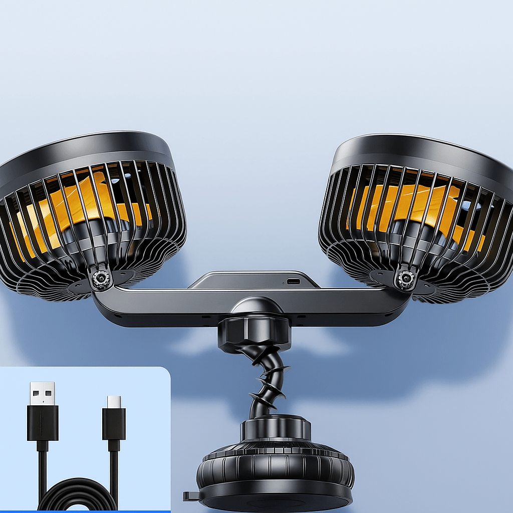 Dubbele Hoofd Auto Ventilator met Zuignap en Batterij