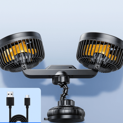 Dubbele Hoofd Auto Ventilator met Zuignap en Batterij