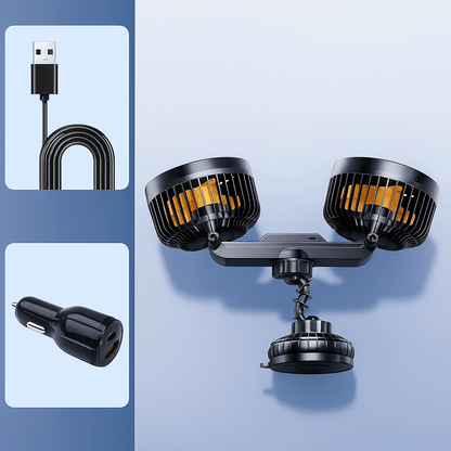 Dubbele Hoofd Auto Ventilator met Zuignap en Batterij
