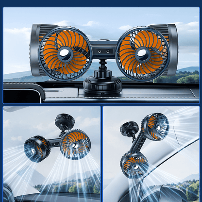 Dubbele Hoofd Auto Ventilator met Zuignap en Batterij