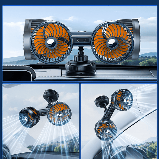 Dubbele Hoofd Auto Ventilator met Zuignap en Batterij