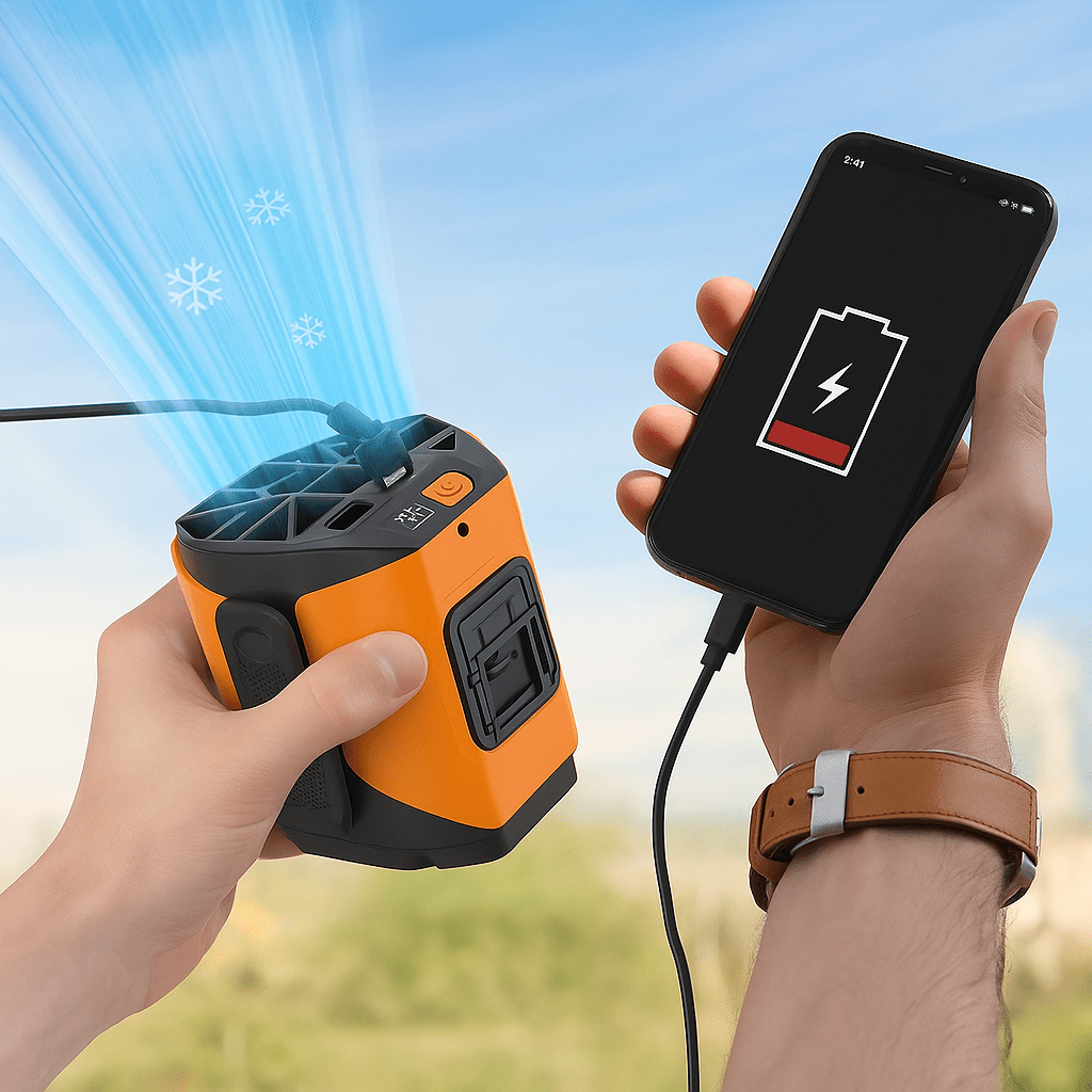 Draagbare Heupventilator met Powerbank en Zaklamp