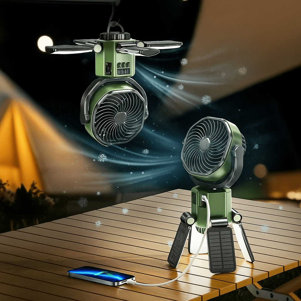Draagbare Camping Ventilator met LED Licht en 6000mAh Batterij