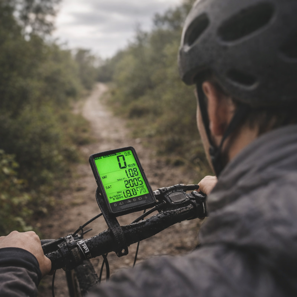 Fietscomputer zwart en zilver met digitaal LCD scherm