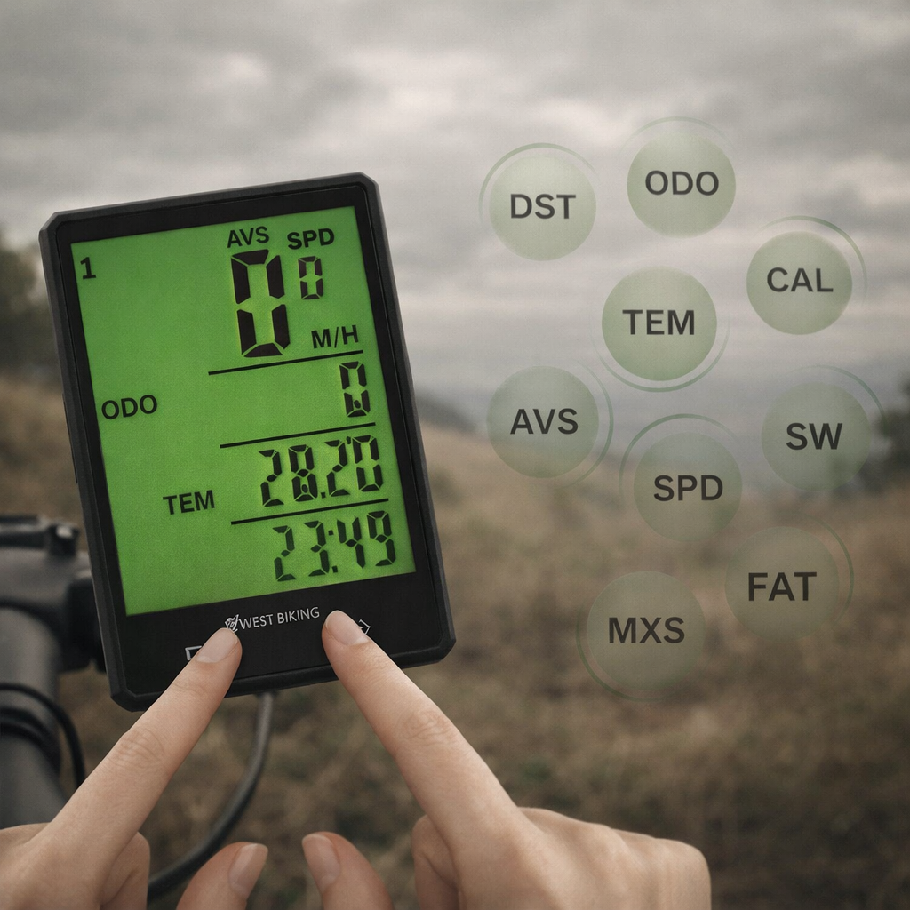 Fietscomputer zwart en zilver met digitaal LCD scherm
