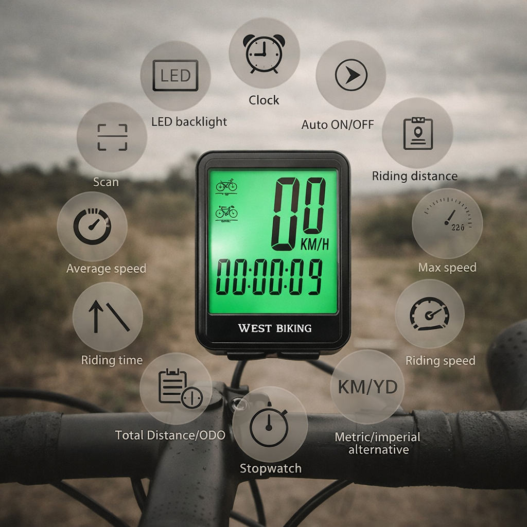 Fietscomputer zwart en zilver met digitaal LCD scherm