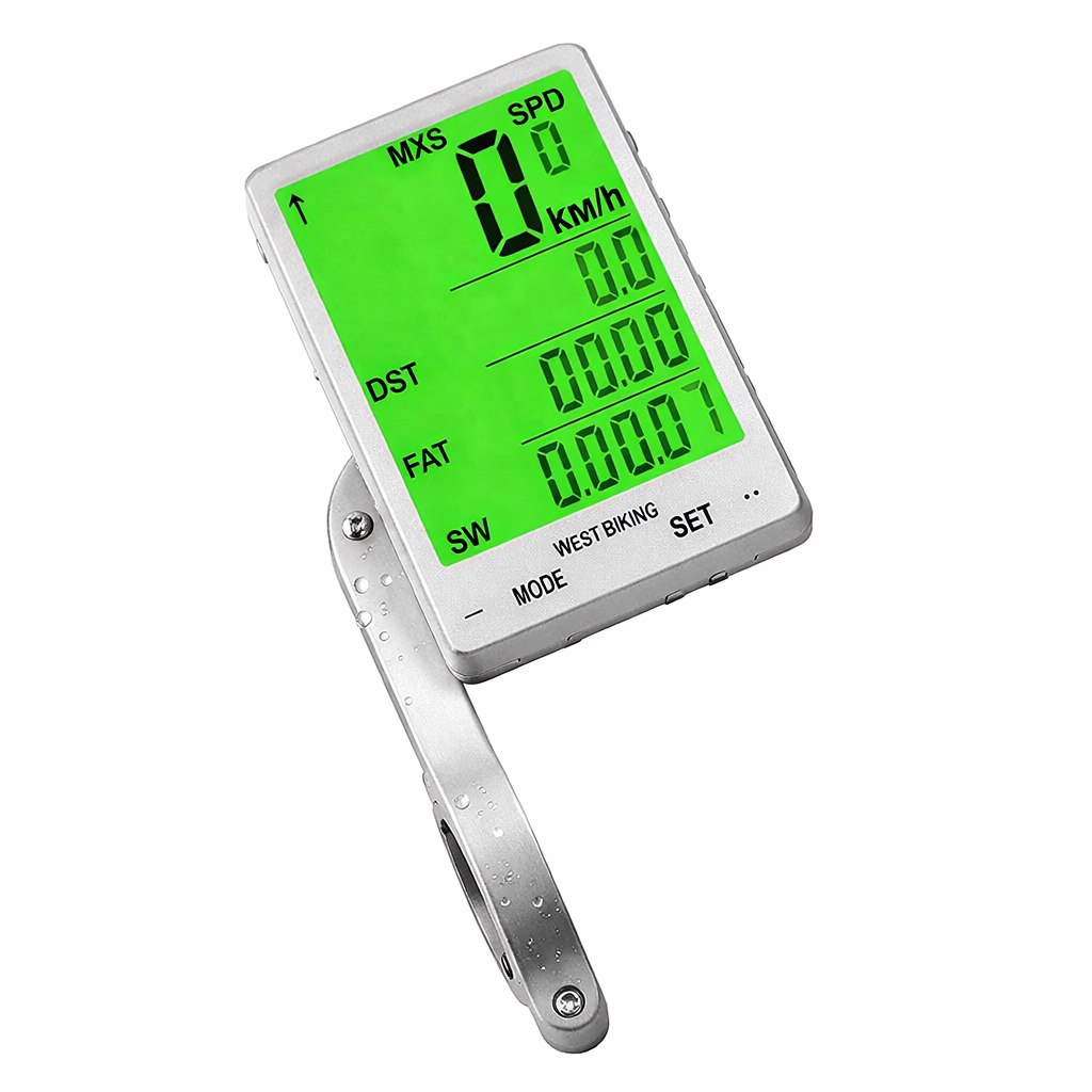 Fietscomputer zwart en zilver met digitaal LCD scherm