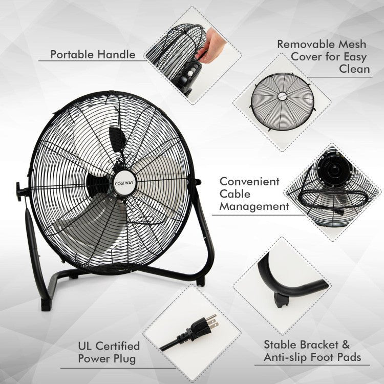 20" Hoge Snelheid Vloerventilator - Duurzaam Metaal - 3 Modus