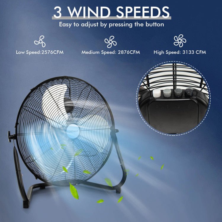 20" Hoge Snelheid Vloerventilator - Duurzaam Metaal - 3 Modus