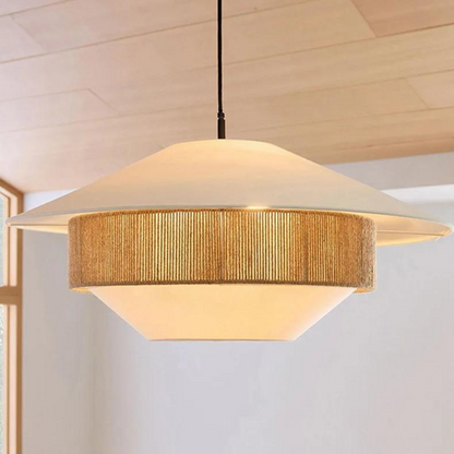 Elegante Hanglamp van Rotan en Stof