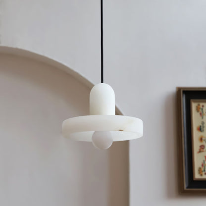 Moderne Witte Alabaster Hanglamp met Marmeren Lampenkap