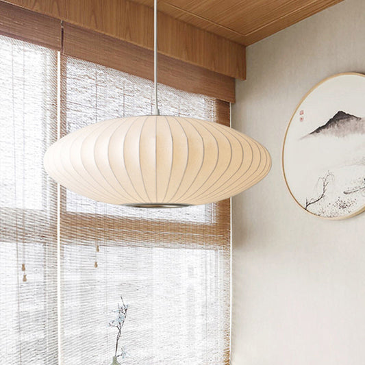 Moderne Elegante Hanglamp in Wit met Stoffen Kap - 1 Lichtbron-light decor-De Bazelaar