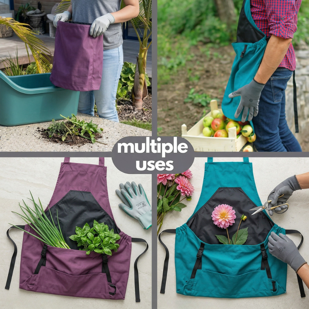 Tuinschort | Gekruiste schouderbanden, grote zakken | Werk