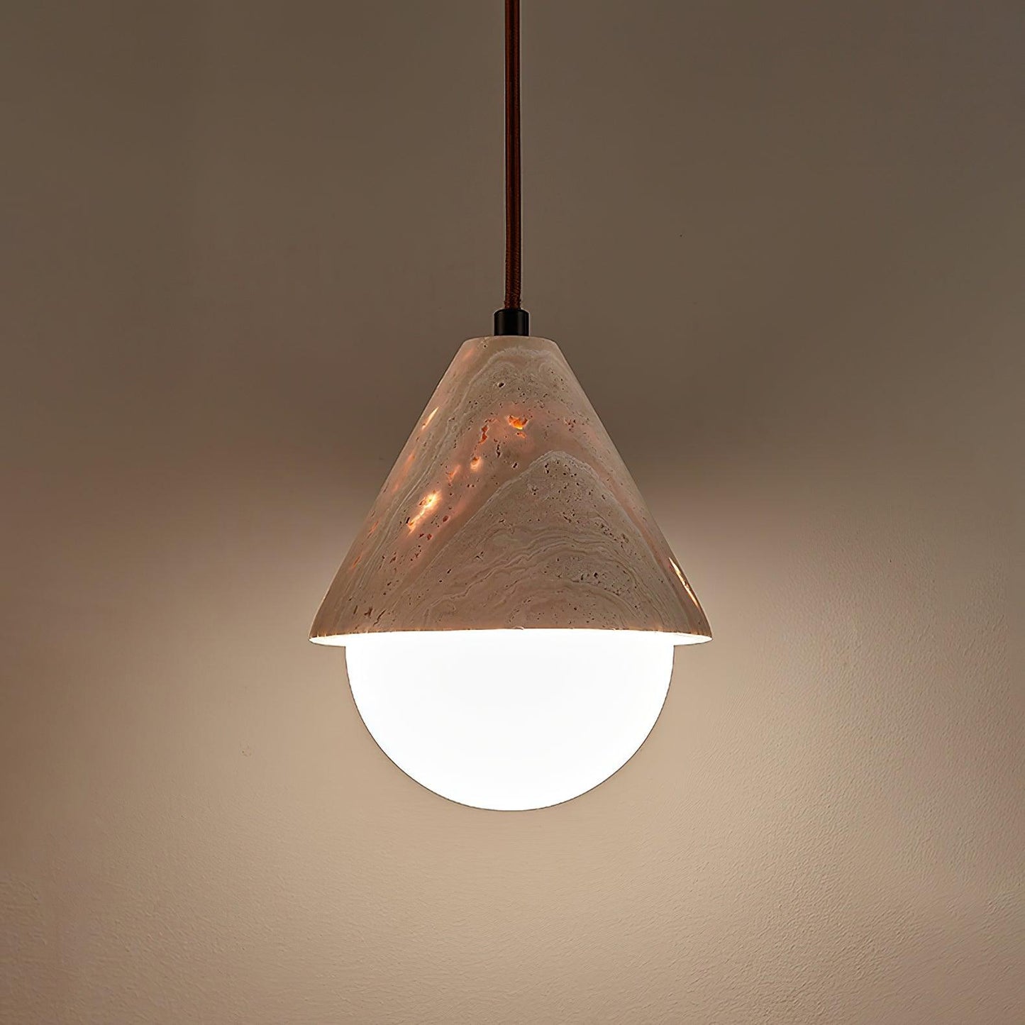 Moderne Hanglamp van Travertin en Glas