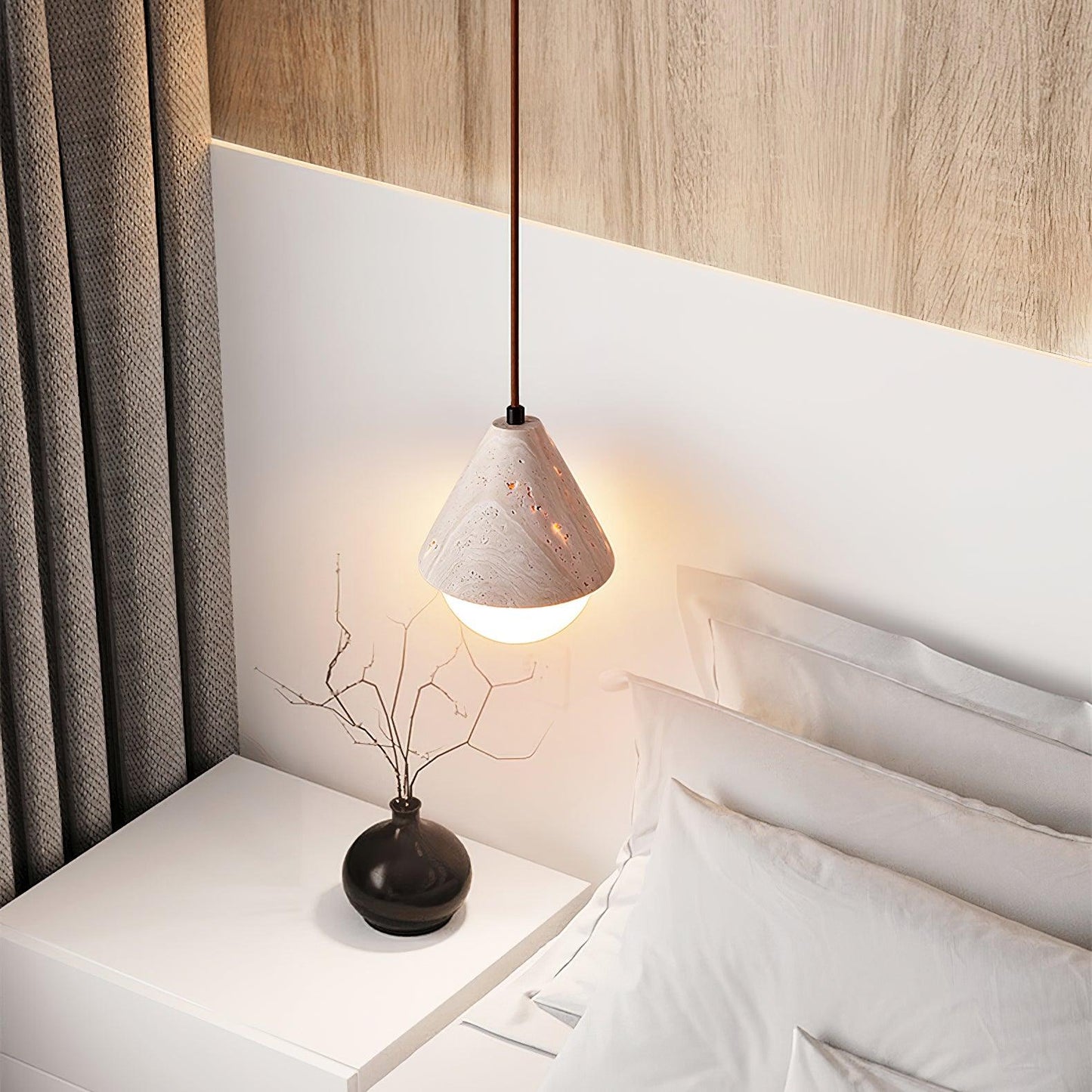 Moderne Hanglamp van Travertin en Glas