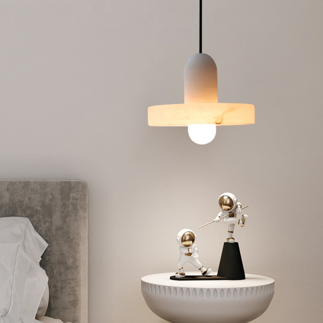 Moderne Witte Alabaster Hanglamp met Marmeren Lampenkap