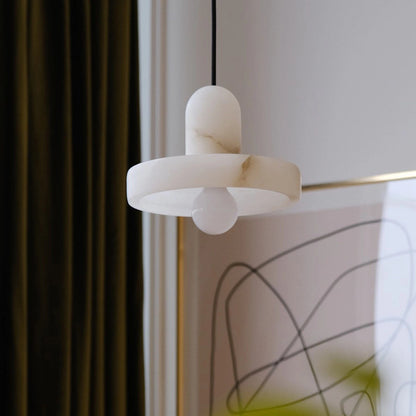 Moderne Witte Alabaster Hanglamp met Marmeren Lampenkap