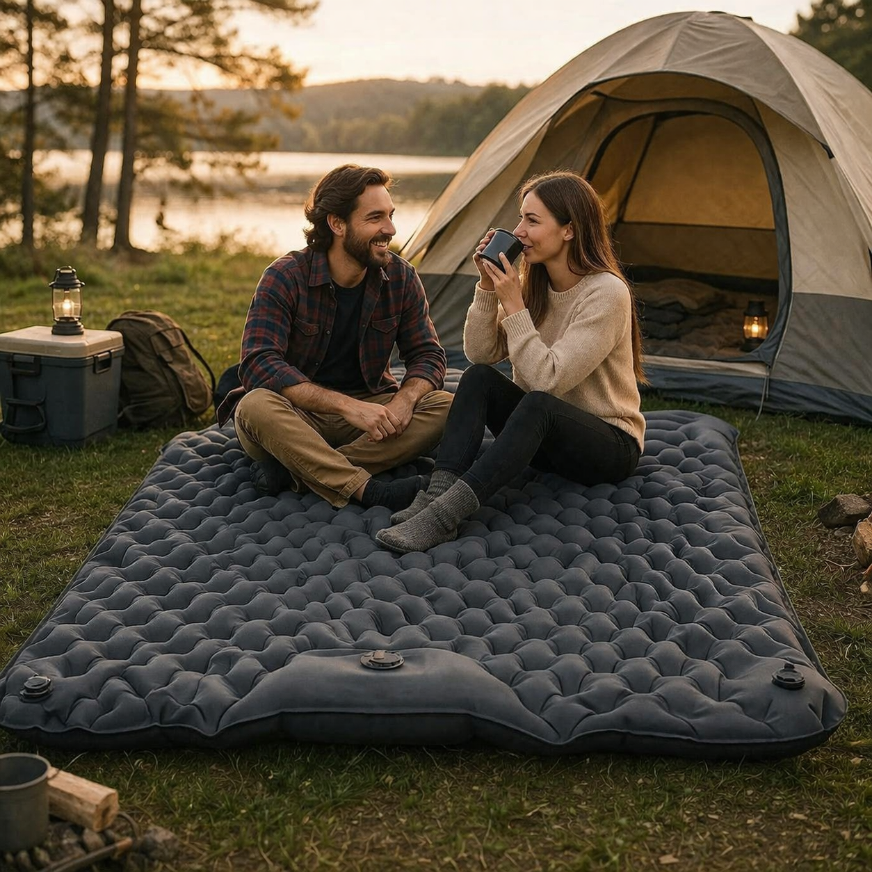 Zelfopblaasbare dubbelmatras | Ultralight, camping | Reis