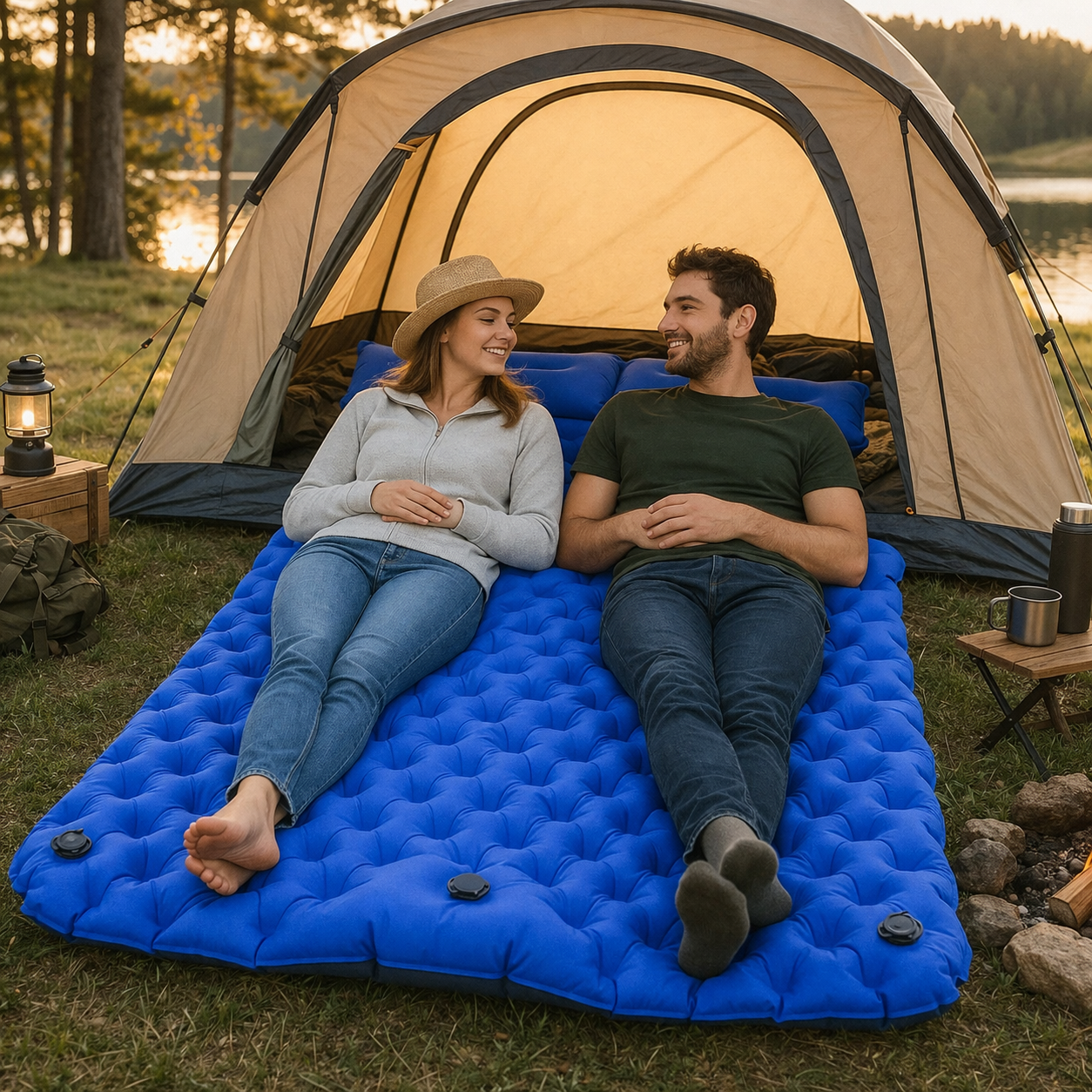 Zelfopblaasbare dubbelmatras | Ultralight, camping | Reis