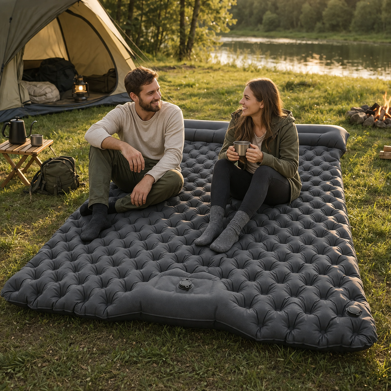 Zelfopblaasbare dubbelmatras | Ultralight, camping | Reis