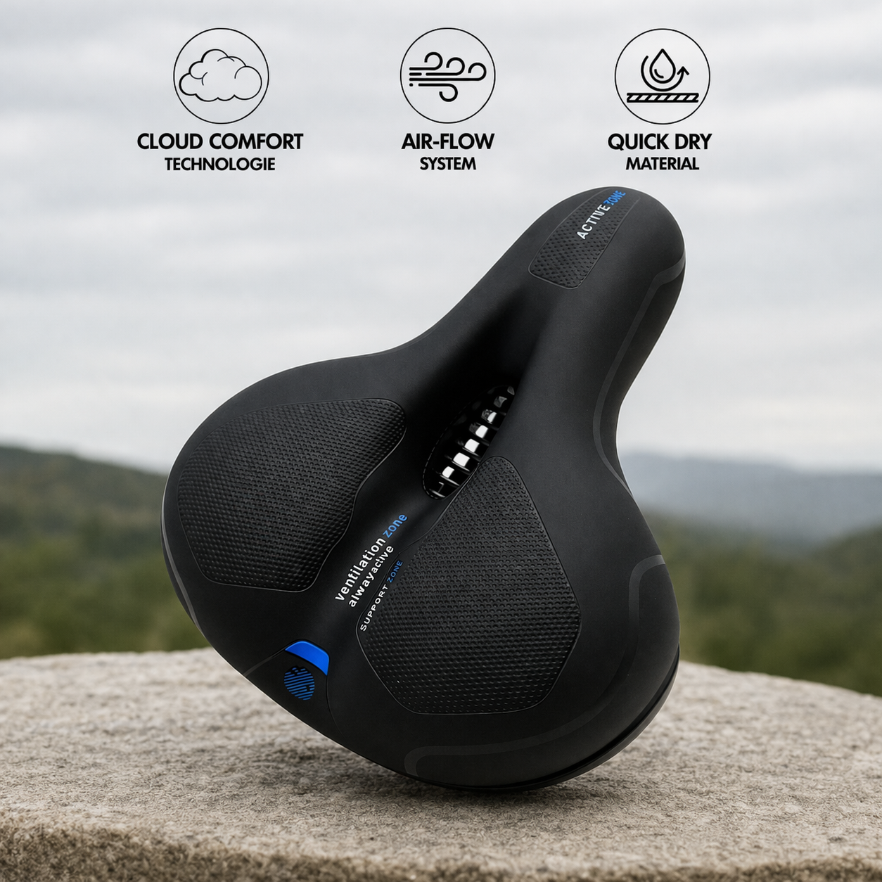 Fietszadel ergonomisch gevoerd comfortabel geïntegreerd licht