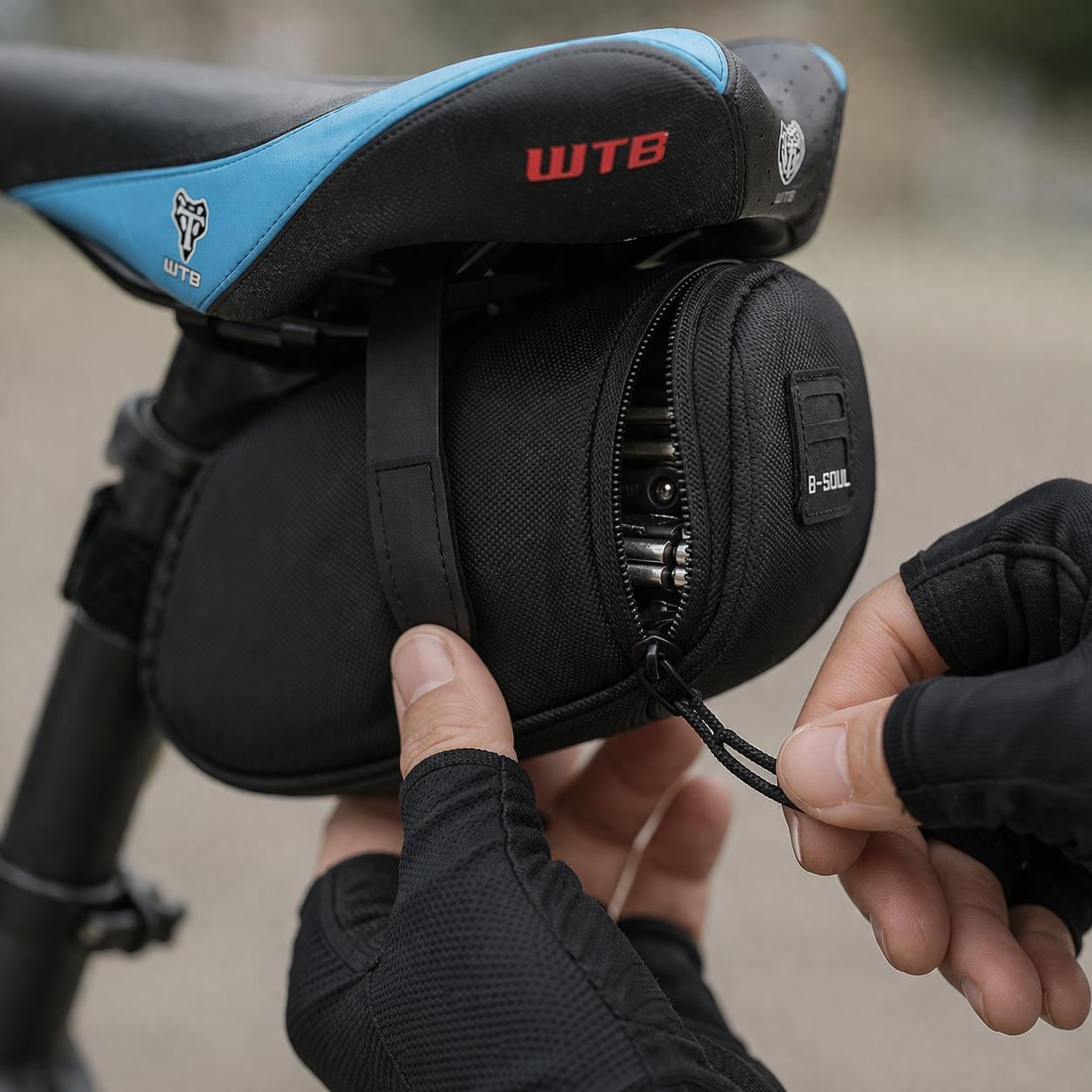 Bolsa de sillín bici compacta, ligera, portátil y resistente