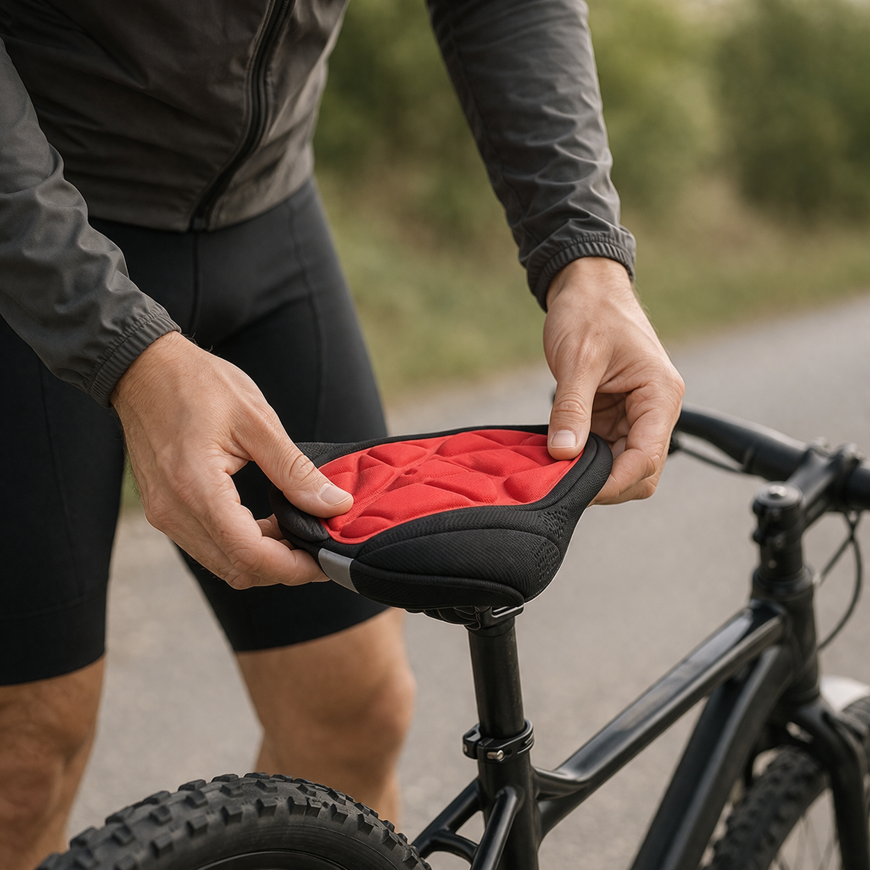 Fietszadelhoesje met gel en gepolsterde comfortabele verstelbare koord