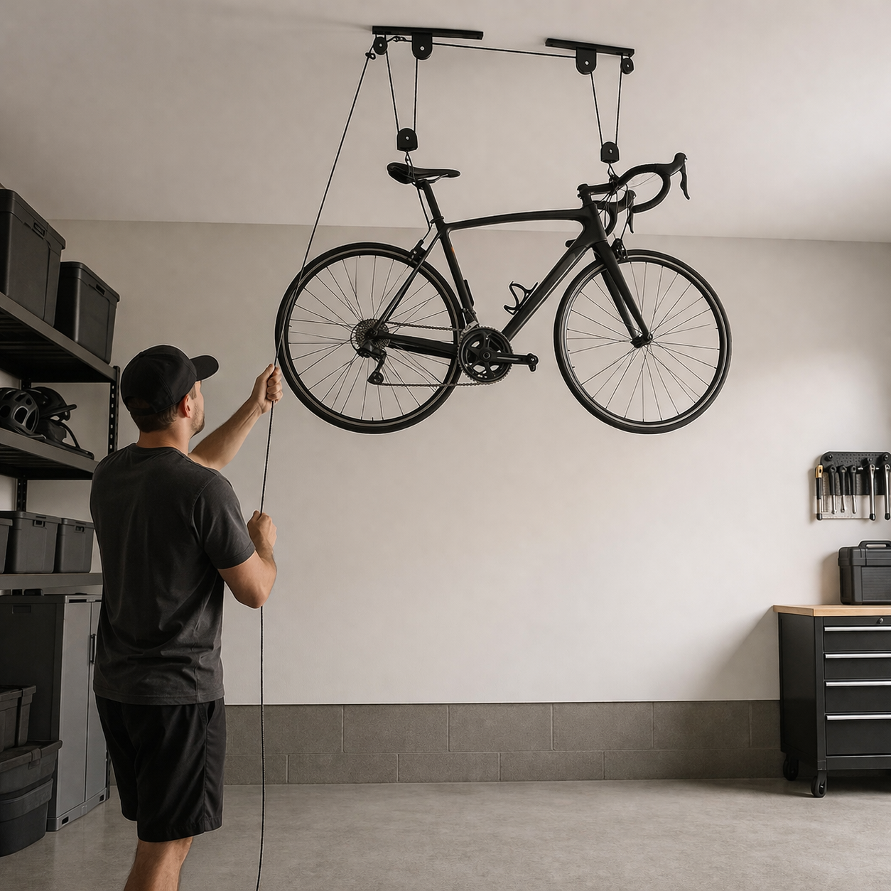 Fietslift plafond garageberging hefkabel robuust