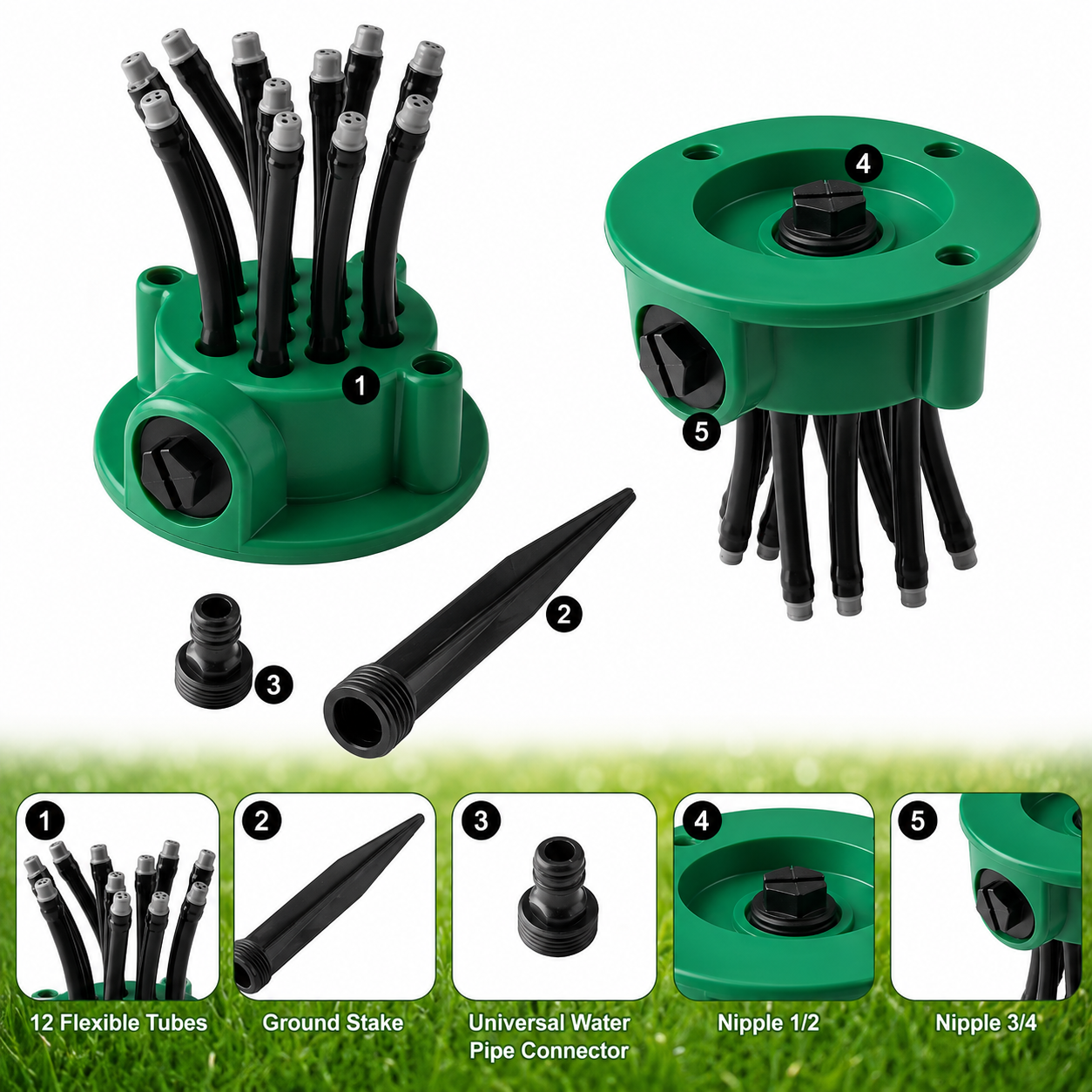 FLOWRING - Automatische 360° Sprinkler - Meerdere Koppen - Consistente Tuinbewatering