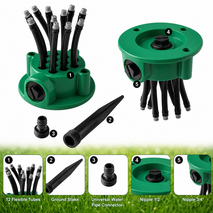 FLOWRING - Automatische 360° Sprinkler - Meerdere Koppen - Consistente Tuinbewatering