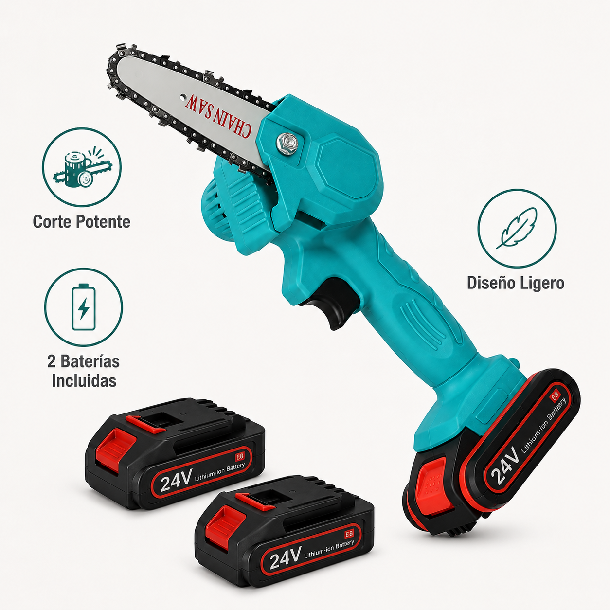 HandyPRO - Draadloze elektrische kettingzaag - 2 batterijen - Lichtgewicht ecologisch - Tuinieren