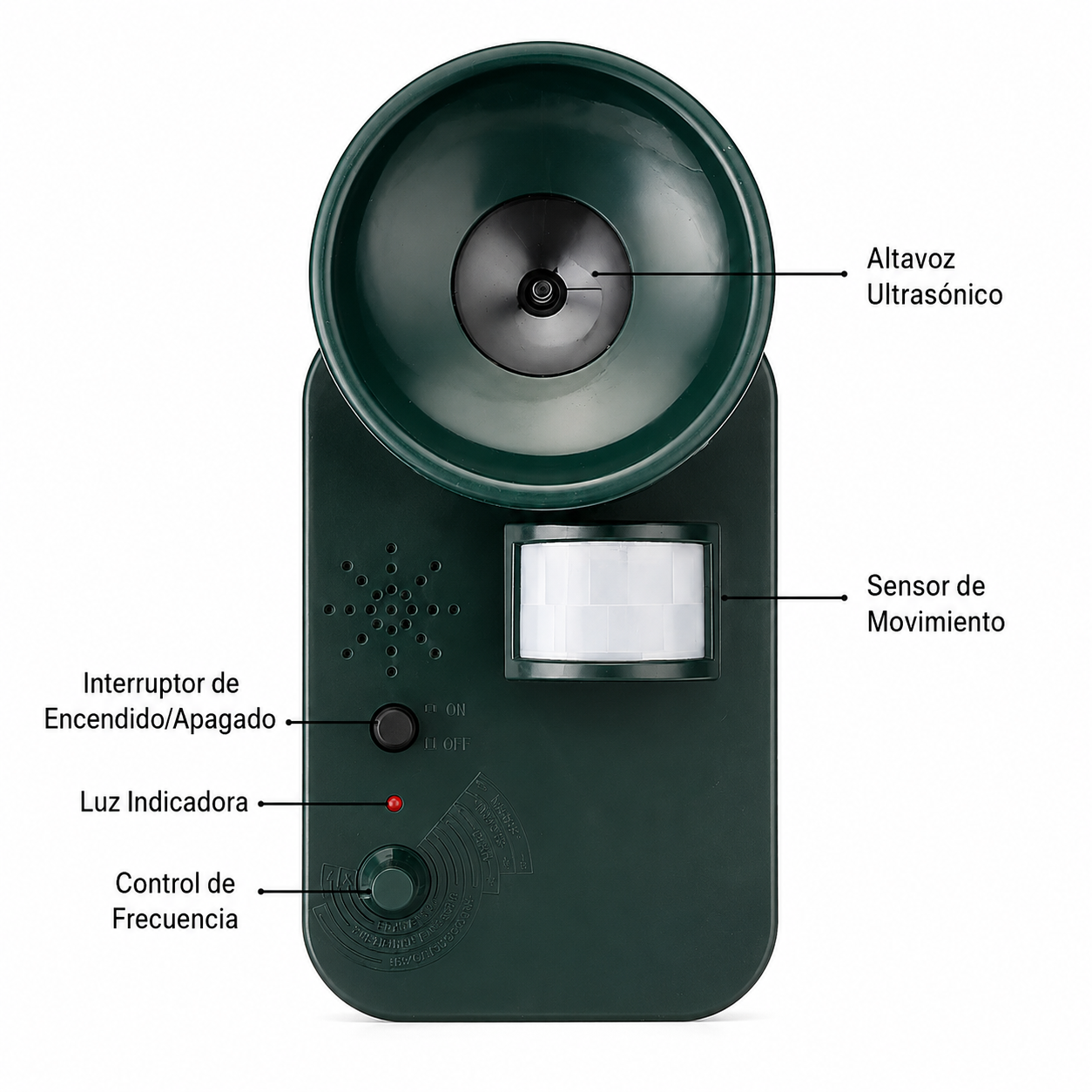 Draadloze Ultrasone Afweermiddel - 5000 vierkante voet - 9V - Buiten - Verschillende dieren