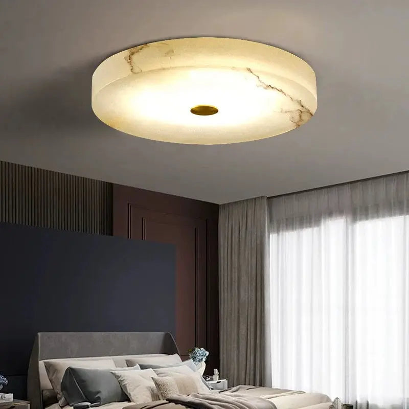 Luxe Ronde Inbouw LED Plafondlamp van Marmer en Koper