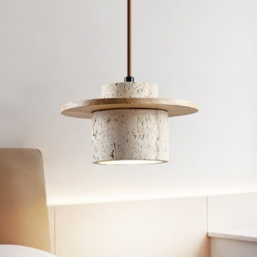 Tijdloze Travertin Hanglamp - Unieke Natuursteen Designlamp