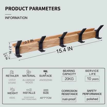Wandgarderobe | Nordisches Design, schwarz | Holz, Aluminium