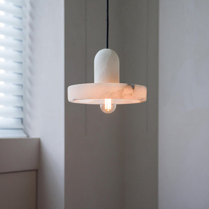 Moderne Witte Alabaster Hanglamp met Marmeren Lampenkap