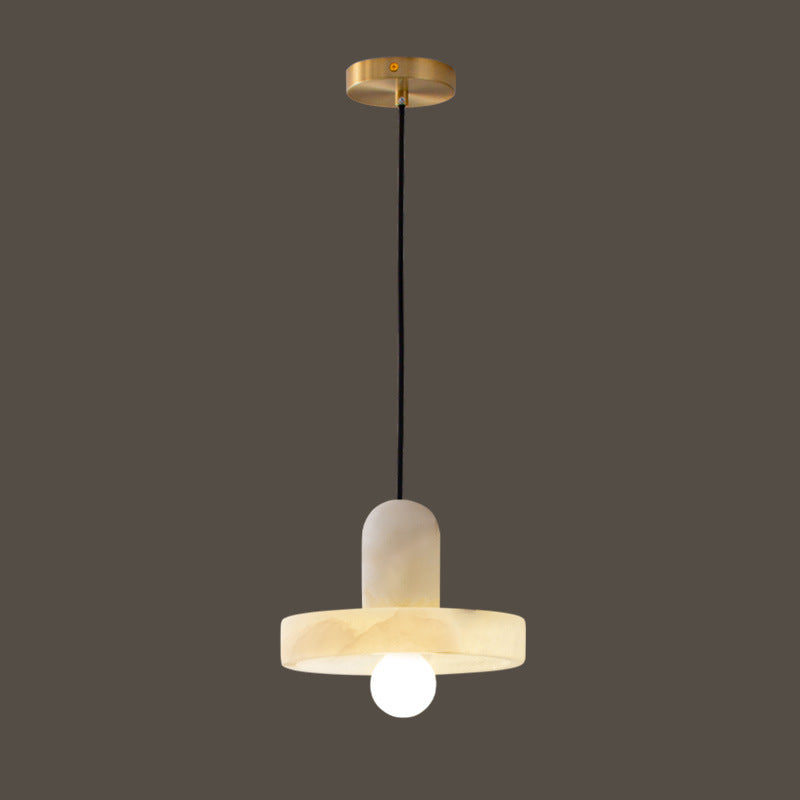 Moderne Witte Alabaster Hanglamp met Marmeren Lampenkap