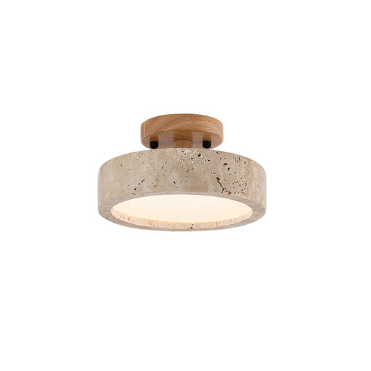 Ronde Gele Travertin Plafondlamp met Slimme LED-light decor-De Bazelaar