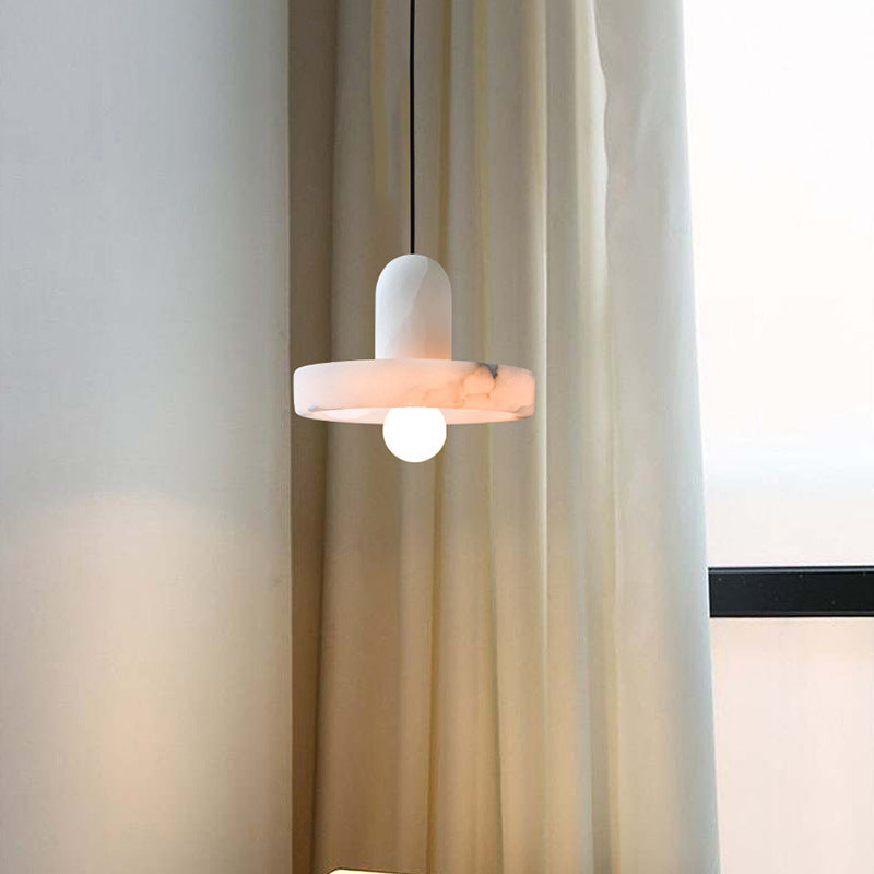 Moderne Witte Alabaster Hanglamp met Marmeren Lampenkap