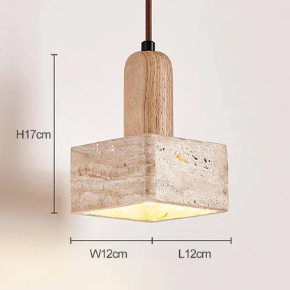 Luxe Vierkante LED Hanglamp van Travertin en Hout