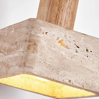 Luxe Vierkante LED Hanglamp van Travertin en Hout