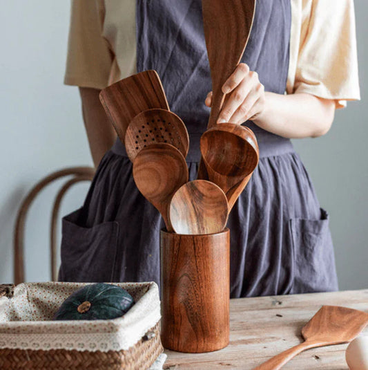 Teakhouten Keukenhulpmiddelenhouder - Stijlvol - Duurzaam - Functioneel-Cooking Utensil Sets-De Bazelaar