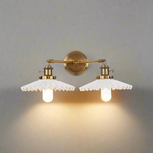 Keramische Wandlamp Dubbele Kop Antiek Goud-light decor-De Bazelaar