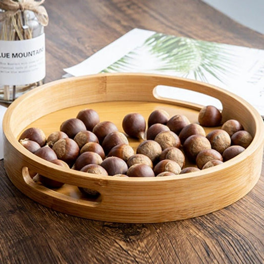 Bamboe Houten Ronde Dienblad - Handvatten voor Gemak-Cutting & Serving Boards-De Bazelaar