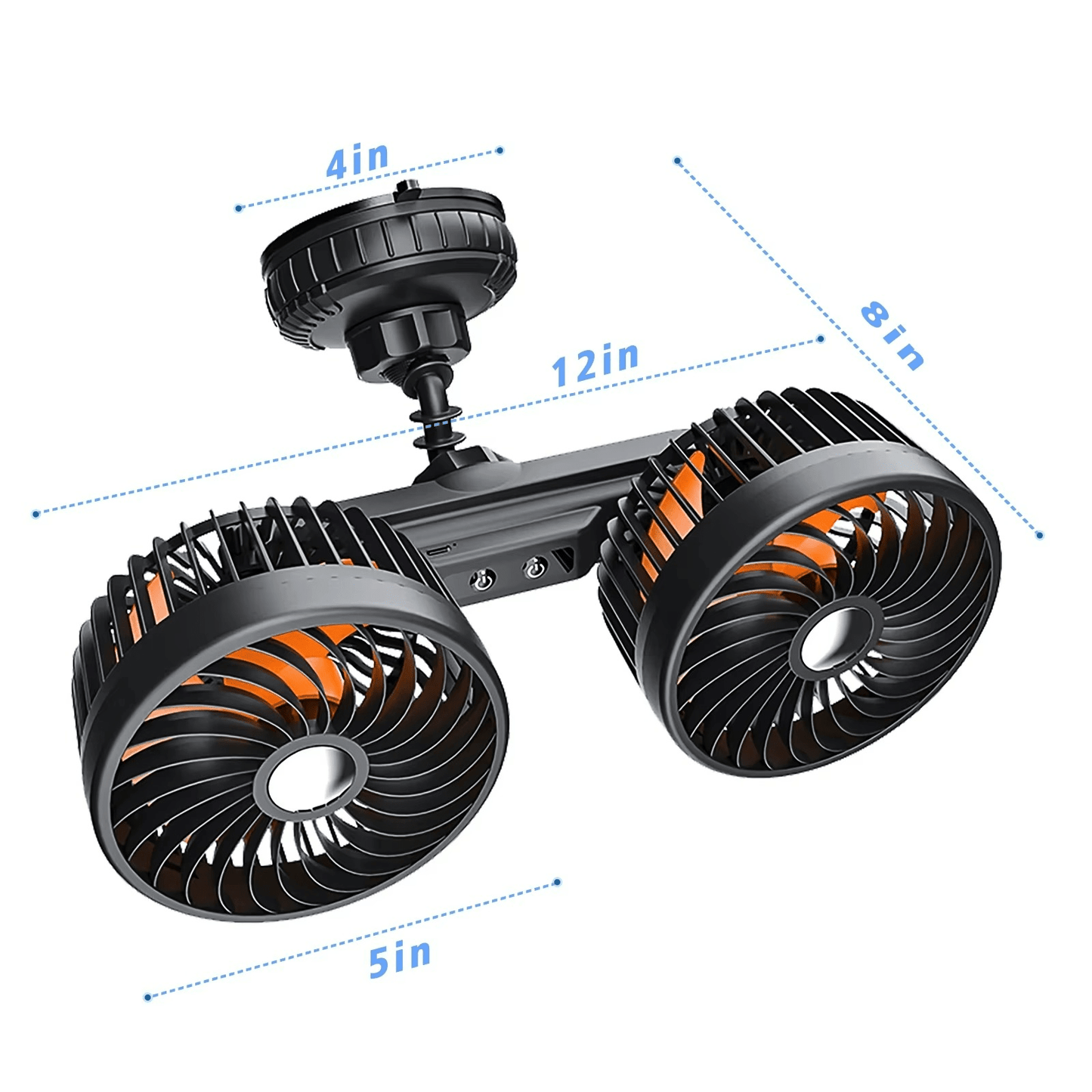 Dubbele Hoofd Auto Ventilator met Zuignap en Batterij