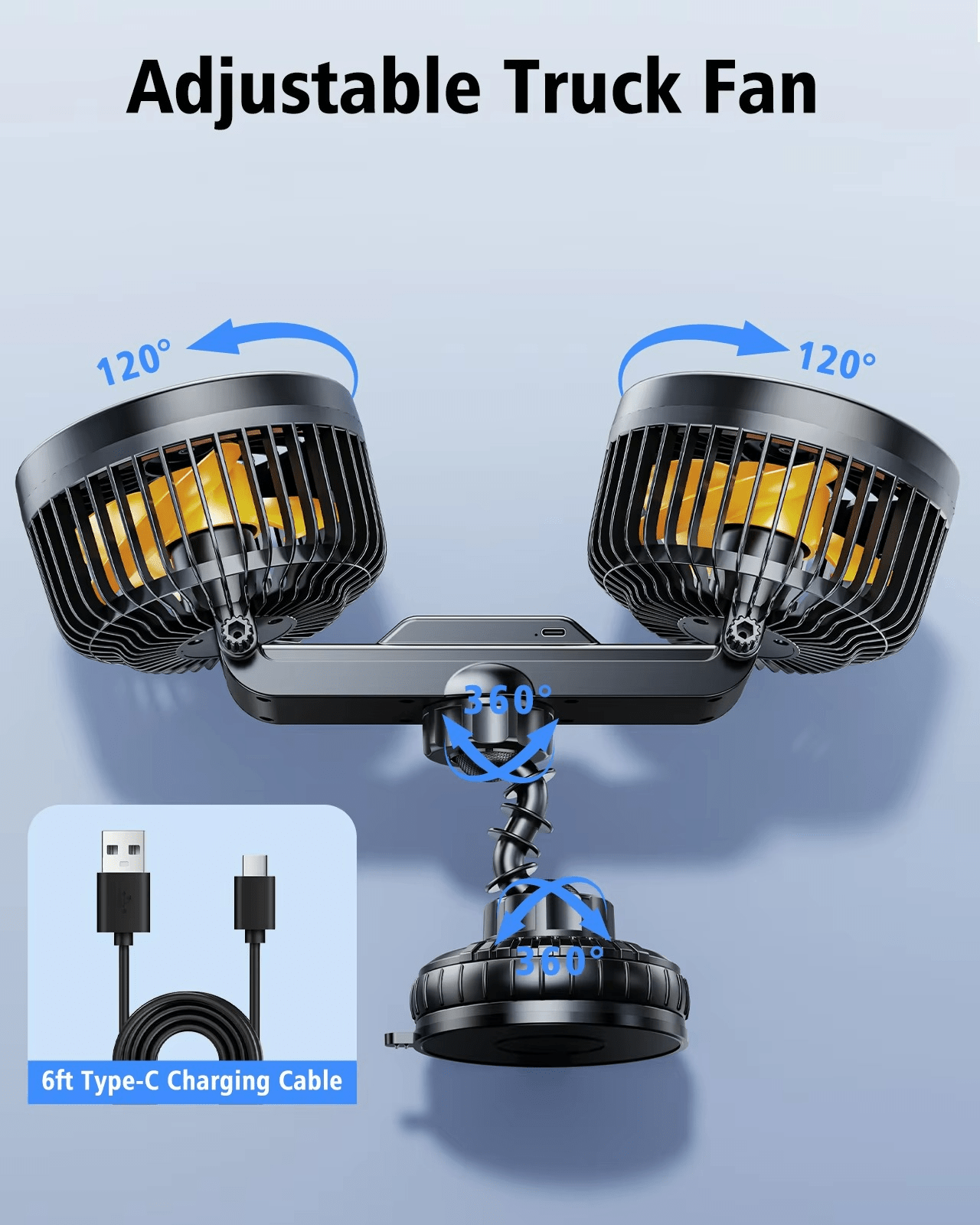 Dubbele Hoofd Auto Ventilator met Zuignap en Batterij